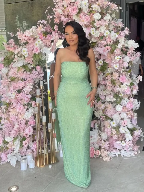 Fustan green me diamante baby blue 🩵💚 – Fustan koktej me qira në Pejë
